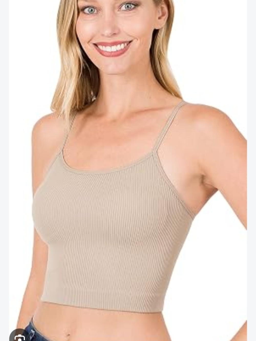 Zenana Outfitters Ribbed Crop Cami Tank Top - Tan